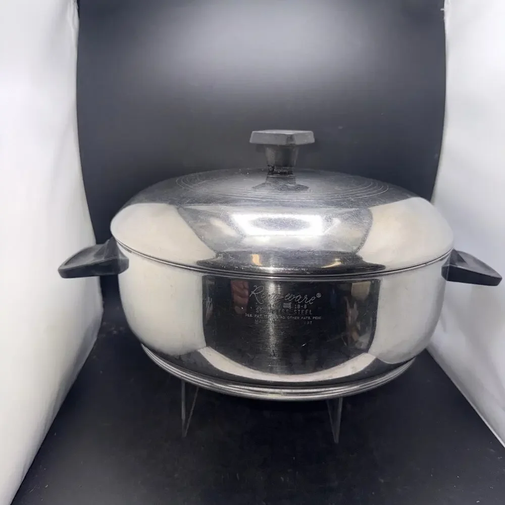 Vintage Rena Ware 4 Qt 3-Ply 18-8 Stainless Steel Dutch Oven Pot w Lid USA